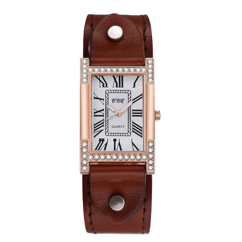 Rooma vabaaja naiste ruut käekell lehma nahast rihmaga kell naiste kleit kvartskristallist käekell paarid käevõru kellad