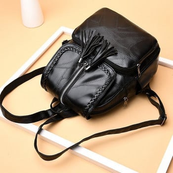 Дамска ученическа раница от PU кожа Класическа черна водоустойчива чанта за през рамо Многофункционална дамска раница