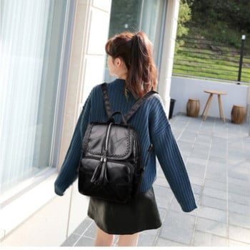 Дамска ученическа раница от PU кожа Класическа черна водоустойчива чанта за през рамо Многофункционална дамска раница