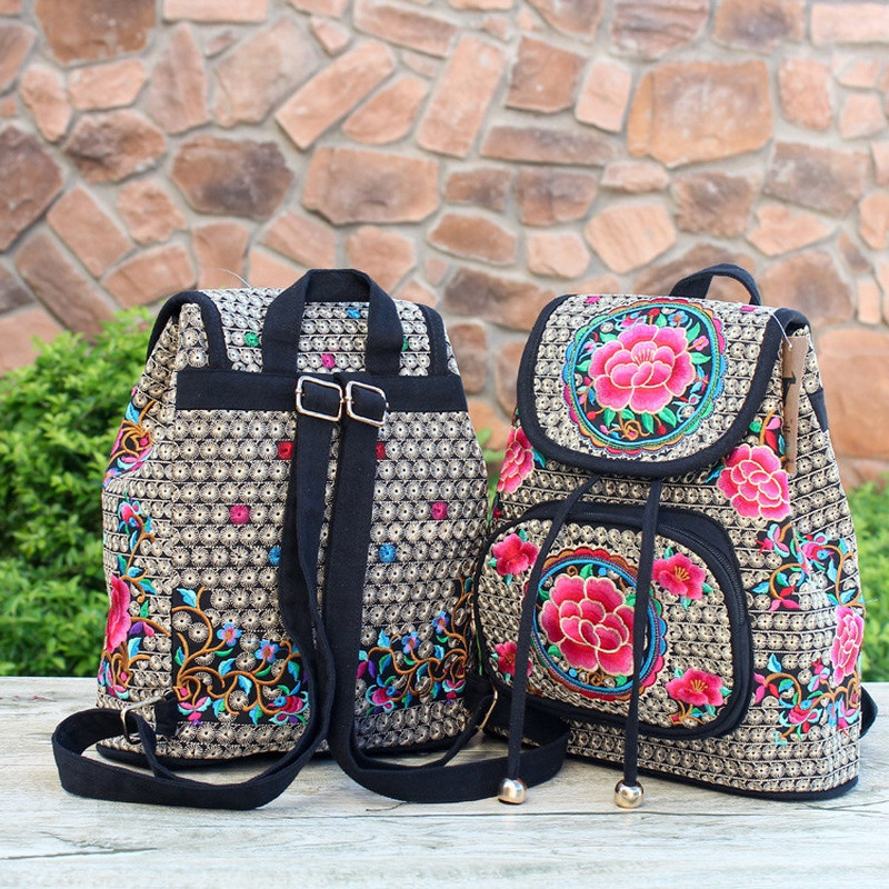 Kínai Yunnan etnikai hímzésű hátizsák Retro virágos hímzett női hátizsák hímzett hátizsák
