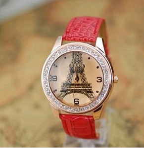shsby Fashion Paris Eiffeli torn Naistele Nahast rihmaga käekellad Naiste Rhinestone`i kellad Naiste Kleidid Käekellade kingituste hulgimüük