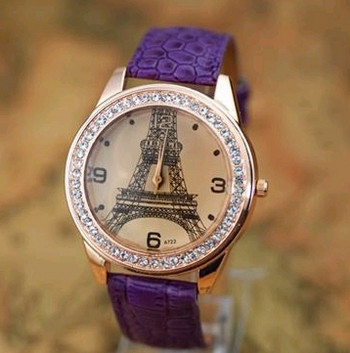 shsby Fashion Paris Eiffel Tower Γυναικεία ρολόγια με δερμάτινο λουράκι Γυναικεία ρολόγια Rhinestone Γυναικεία φόρεμα Ρολόι χειρός δώρο χονδρικής