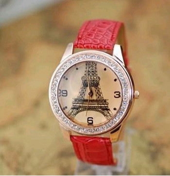 shsby Fashion Paris Eiffel Tower Γυναικεία ρολόγια με δερμάτινο λουράκι Γυναικεία ρολόγια Rhinestone Γυναικεία φόρεμα Ρολόι χειρός δώρο χονδρικής