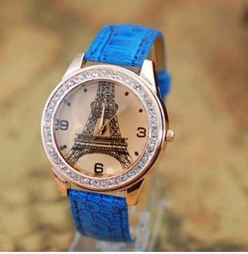 shsby Fashion Paris Eiffel Tower Γυναικεία ρολόγια με δερμάτινο λουράκι Γυναικεία ρολόγια Rhinestone Γυναικεία φόρεμα Ρολόι χειρός δώρο χονδρικής