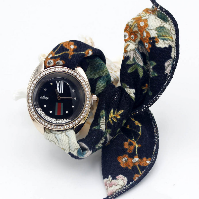Shsby Ladies λουλούδι ρολόι χειρός μόδας γυναικείο φόρεμα ρολόι υψηλής ποιότητας υφασμάτινο ρολόι γλυκό κοριτσίστικο ρολόι βραχιόλι με στρας