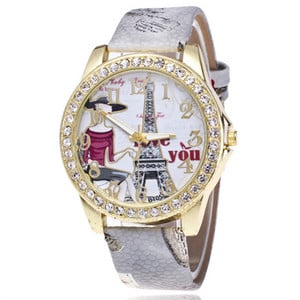 Ceasuri de mână cu curea din piele Turnul Eiffel marca Shsby Ceas de mână cu strass pentru femei Ceasuri de rochie pentru femei Ceas casual