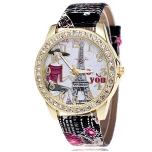 Ceasuri de mână cu curea din piele Turnul Eiffel marca Shsby Ceas de mână cu strass pentru femei Ceasuri de rochie pentru femei Ceas casual