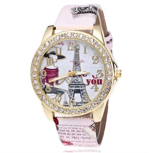 Ceasuri de mână cu curea din piele Turnul Eiffel marca Shsby Ceas de mână cu strass pentru femei Ceasuri de rochie pentru femei Ceas casual