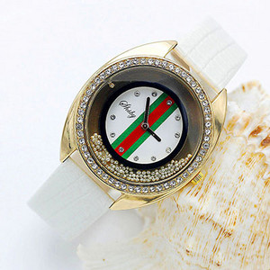 Shsby Nou ceas cu cuarț din piele de calitate superioară, mărgele rulante cu strass, ceasuri de aur pentru femei, ceas de rochie pentru femei, floare, fluture