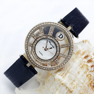 Shsby Nou ceas cu cuarț din piele de calitate superioară, mărgele rulante cu strass, ceasuri de aur pentru femei, ceas de rochie pentru femei, floare, fluture