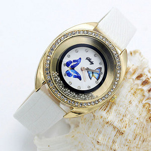 Shsby Nou ceas cu cuarț din piele de calitate superioară, mărgele rulante cu strass, ceasuri de aur pentru femei, ceas de rochie pentru femei, floare, fluture