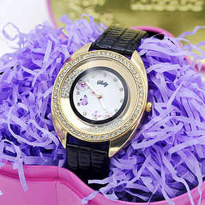 Shsby Νέο Δερμάτινο Χαλαζία Ρολόι χειρός Μόδα Rhinestone Rolling Beads Χρυσά Γυναικεία Ρολόγια Flower Butterfly Γυναικείο φόρεμα Ρολόι