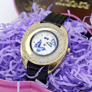 Shsby Νέο Δερμάτινο Χαλαζία Ρολόι χειρός Μόδα Rhinestone Rolling Beads Χρυσά Γυναικεία Ρολόγια Flower Butterfly Γυναικείο φόρεμα Ρολόι