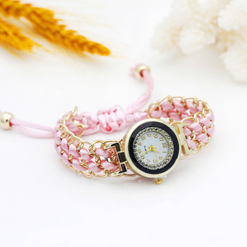 Χρυσό γυναικείο ρολόι φόρεμα Νέο γυναικείο λουλούδι πλεκτό ρολόι χειρός Χρώμα αστραφτερό ρολόι από ύφασμα στρας Γλυκό κοριτσίστικο ρολόι