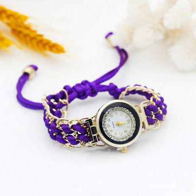 Χρυσό γυναικείο ρολόι φόρεμα Νέο γυναικείο λουλούδι πλεκτό ρολόι χειρός Χρώμα αστραφτερό ρολόι από ύφασμα στρας Γλυκό κοριτσίστικο ρολόι