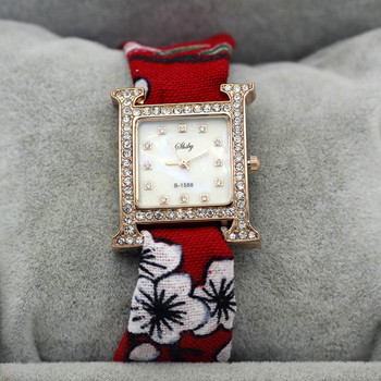 Shsby Дамски ръчен часовник от плат с цветя Дамски часовник за рокля Модно момиче Ежедневен кварцов часовник със стрази женски часовник от плат от кон