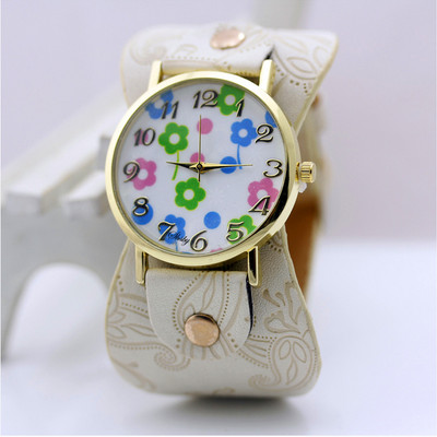 shsby Nyomtatott bőr karkötő karóra Széles sávú női ruha Óra színes virágok Divat Női alkalmi karóra lány ajándéka