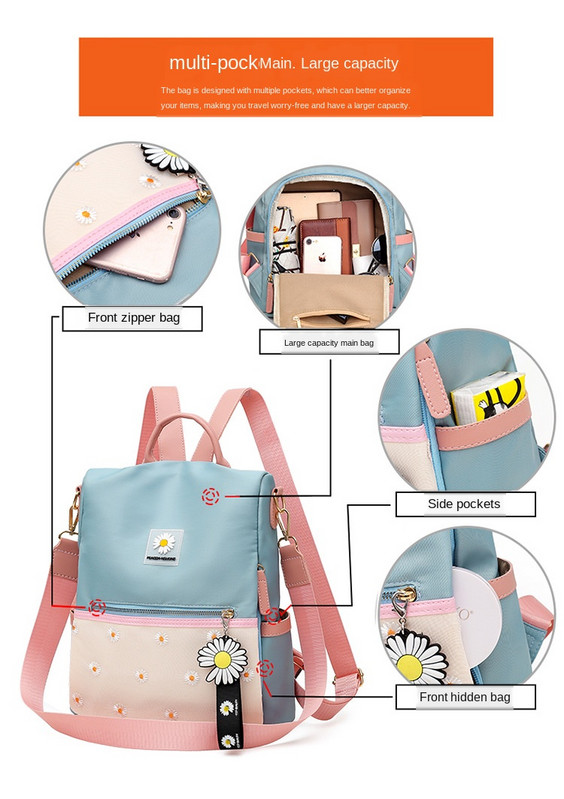 Női táska 2020 Daisy Oxford női hátizsák, nagy kapacitású, lopásgátló hátizsák női vízálló nylon táska válltáska