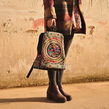 Vintage καλλιτεχνικά κεντημένα γυναικεία σακίδια πλάτης καμβά Χειροποίητα φλοράλ κεντήματα Σχολική τσάντα τζιν Τσάντες ταξιδιού Mochila