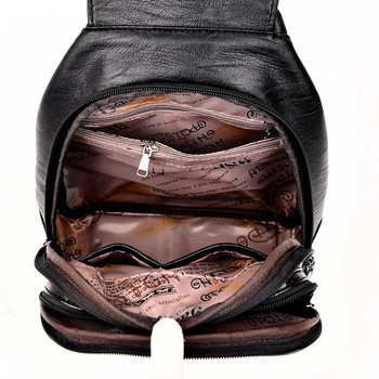Модна ежедневна мека кожена дамска раница за пътуване Висококачествена издръжлива кожена раница с презрамки с цип Дизайнерска раница за пазаруване