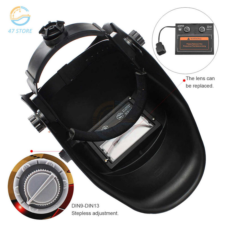 Saulės suvirinimo kaukės šalmas elektrinio suvirintojo dangtelis / suvirinimo lęšis, apsaugantis nuo UV automatinio patamsėjimo, reguliuojamas suvirinimo aparato diapazonas