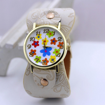 shsby Saabumine Trükitud nahast käevõru Käekell Lai riba Kleit Kell värvilised lilled Mood Naiste vabaaja käekell tüdruku kingitus