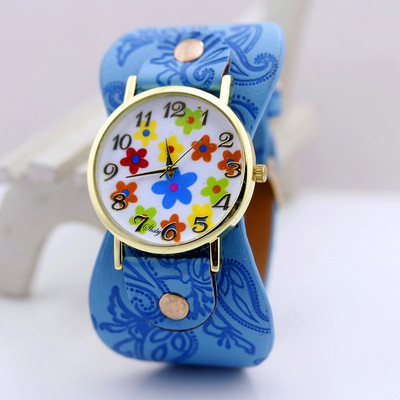 shsby Saabumine Trükitud nahast käevõru Käekell Lai riba Kleit Kell värvilised lilled Mood Naiste vabaaja käekell tüdruku kingitus