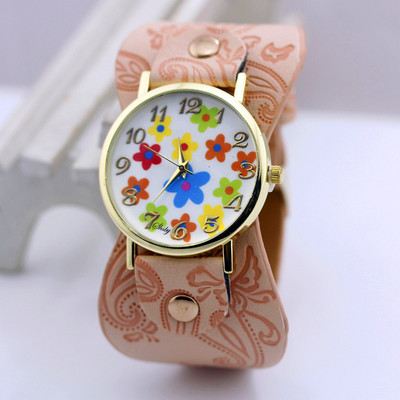 shsby Saabumine Trükitud nahast käevõru Käekell Lai riba Kleit Kell värvilised lilled Mood Naiste vabaaja käekell tüdruku kingitus