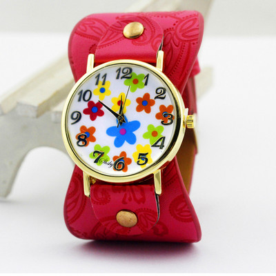 shsby Saabumine Trükitud nahast käevõru Käekell Lai riba Kleit Kell värvilised lilled Mood Naiste vabaaja käekell tüdruku kingitus