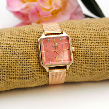 Casual θηλυκό τετράγωνο ρολόι χειρός χαλαζία Νέο μόδας κυματιστό ατσάλι με λουράκι γυναικείο ρολόι τρυπάνι ροζ χρυσό Γυναικείο ρολόι