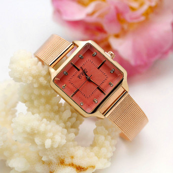 Casual θηλυκό τετράγωνο ρολόι χειρός χαλαζία Νέο μόδας κυματιστό ατσάλι με λουράκι γυναικείο ρολόι τρυπάνι ροζ χρυσό Γυναικείο ρολόι
