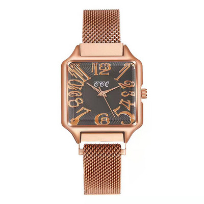 Hétköznapi női négyzet alakú kvarc karóra új divat, hullámos acélhálós szíj, női óra fúró rózsa arany női ruhaóra