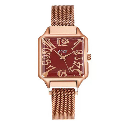 Hétköznapi női négyzet alakú kvarc karóra új divat, hullámos acélhálós szíj, női óra fúró rózsa arany női ruhaóra