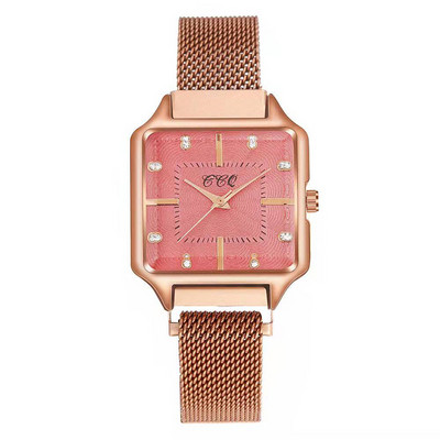 Hétköznapi női négyzet alakú kvarc karóra új divat, hullámos acélhálós szíj, női óra fúró rózsa arany női ruhaóra