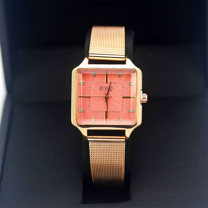 Hétköznapi női négyzet alakú kvarc karóra új divat, hullámos acélhálós szíj, női óra fúró rózsa arany női ruhaóra