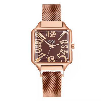 Római rózsaarany női ruha óra Alkalmi női négyzet alakú kvarc karóra Új divat, hullámos acélhálós szíjas női óra