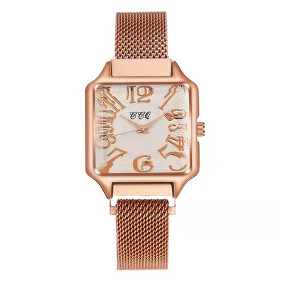 Római rózsaarany női ruha óra Alkalmi női négyzet alakú kvarc karóra Új divat, hullámos acélhálós szíjas női óra