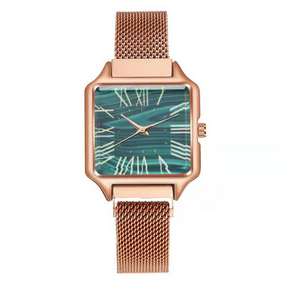 Római rózsaarany női ruha óra Alkalmi női négyzet alakú kvarc karóra Új divat, hullámos acélhálós szíjas női óra