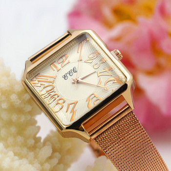 Νέο ρολόι μόδας από ατσάλι με πλέγμα γυναικείο ρολόι χρυσό ροζ χρυσό Γυναικείο ρολόι φόρεμα Casual Γυναικείο τετράγωνο χαλαζία WristWatchM
