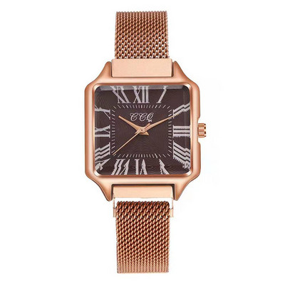 Νέο ρολόι μόδας από ατσάλι με πλέγμα γυναικείο ρολόι χρυσό ροζ χρυσό Γυναικείο ρολόι φόρεμα Casual Γυναικείο τετράγωνο χαλαζία WristWatchM
