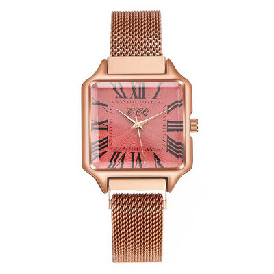 Νέο ρολόι μόδας από ατσάλι με πλέγμα γυναικείο ρολόι χρυσό ροζ χρυσό Γυναικείο ρολόι φόρεμα Casual Γυναικείο τετράγωνο χαλαζία WristWatchM