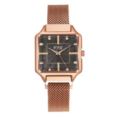 Νέο ρολόι μόδας από ατσάλι με πλέγμα γυναικείο ρολόι χρυσό ροζ χρυσό Γυναικείο ρολόι φόρεμα Casual Γυναικείο τετράγωνο χαλαζία WristWatchM