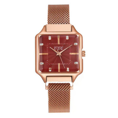 Νέο ρολόι μόδας από ατσάλι με πλέγμα γυναικείο ρολόι χρυσό ροζ χρυσό Γυναικείο ρολόι φόρεμα Casual Γυναικείο τετράγωνο χαλαζία WristWatchM