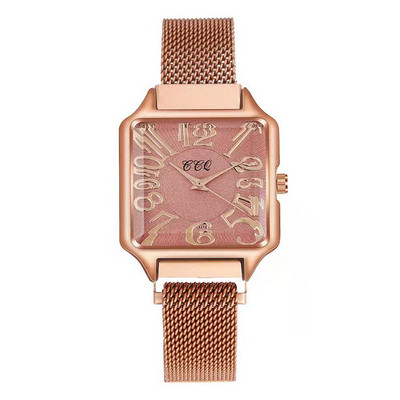 Νέο ρολόι μόδας από ατσάλι με πλέγμα γυναικείο ρολόι χρυσό ροζ χρυσό Γυναικείο ρολόι φόρεμα Casual Γυναικείο τετράγωνο χαλαζία WristWatchM