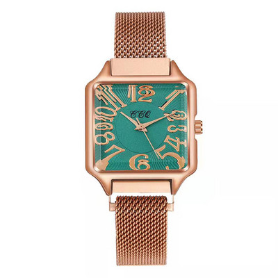 Νέο ρολόι μόδας από ατσάλι με πλέγμα γυναικείο ρολόι χρυσό ροζ χρυσό Γυναικείο ρολόι φόρεμα Casual Γυναικείο τετράγωνο χαλαζία WristWatchM
