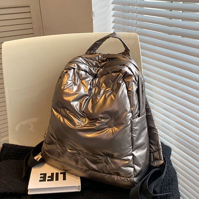 Rucsac de iarnă Rucsacuri din bumbac spațial de modă pentru adolescent student în jos ghiozdan rezistent la apă, geantă de umăr pentru femei, rucsac de călătorie