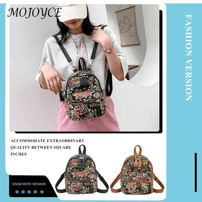 Stiilne naiste lilleprintimine lõuendiga seljakott Preppy Style vabaaja õpilastele väikesed käekotid Mini seljakott seljakott tänavariided