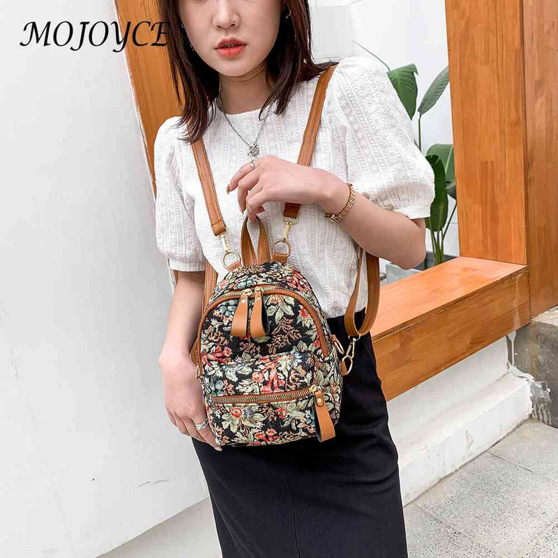 Stiilne naiste lilleprintimine lõuendiga seljakott Preppy Style vabaaja õpilastele väikesed käekotid Mini seljakott seljakott tänavariided
