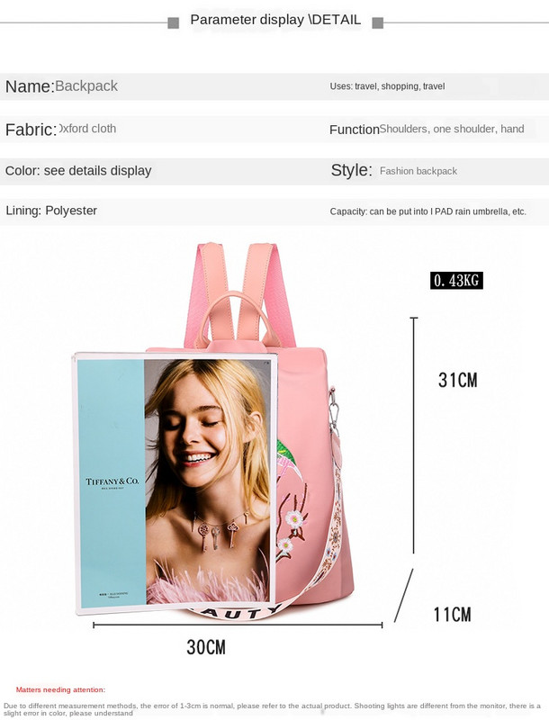 Vízálló lopásgátló oxfordi hátizsák hímzéssel virágos, elegáns női iskolatáska hátizsákok tinédzser lányoknak tiniknek