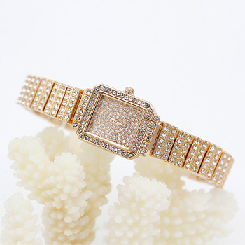 Χρυσά κοσμήματα Shsby Ρολόγια Casual Quartz Βραχιόλι Ρολόι Lady Flower Rhinestone Ρολόι Γυναικείο Πολυτελές Κρυστάλλινο Φόρεμα Ρολόι χειρός